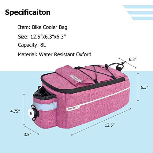 RAYMACE Bike Trunk Cooler Bag With Tail Light,Bicycle Rear Rack Bag Insulated Storage 8L,Pannier Bag (Violet) - Image 2