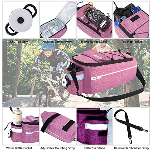 RAYMACE Bike Trunk Cooler Bag With Tail Light,Bicycle Rear Rack Bag Insulated Storage 8L,Pannier Bag (Violet) - Image 4