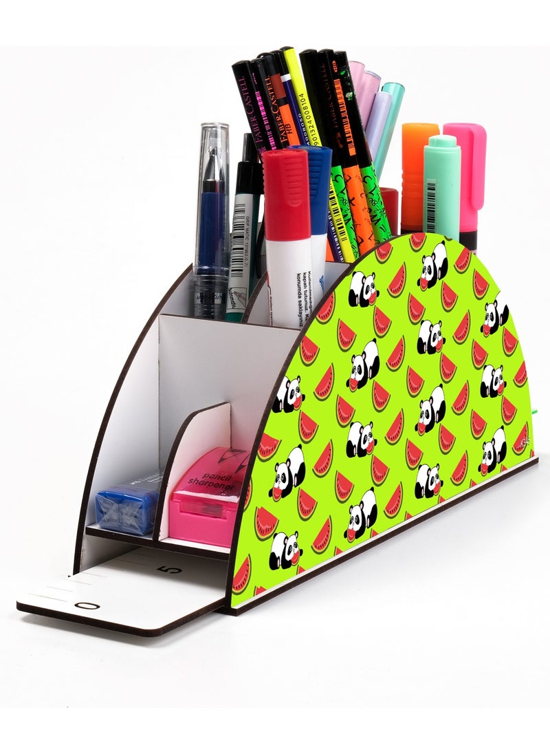 KutuTR Wooden Vip Mini Animals Rainbow Ruler Desktop Pen Holder Organizer with Mounted Box  - Image 1