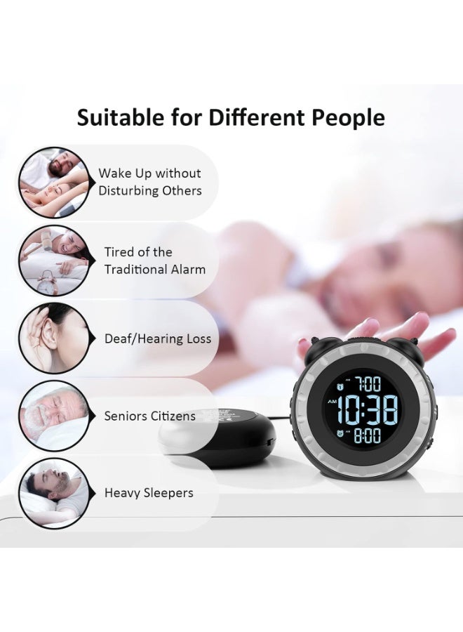 Beauenty Loud Dual Alarm Clock with Bed Shaker - 0-100% Dimmer, Vibrating Alarm Clock for Heavy Sleepers or Hearing Impaired, Easy to Set, USB Charging Port, Snooze, Battery Backup - Image 2
