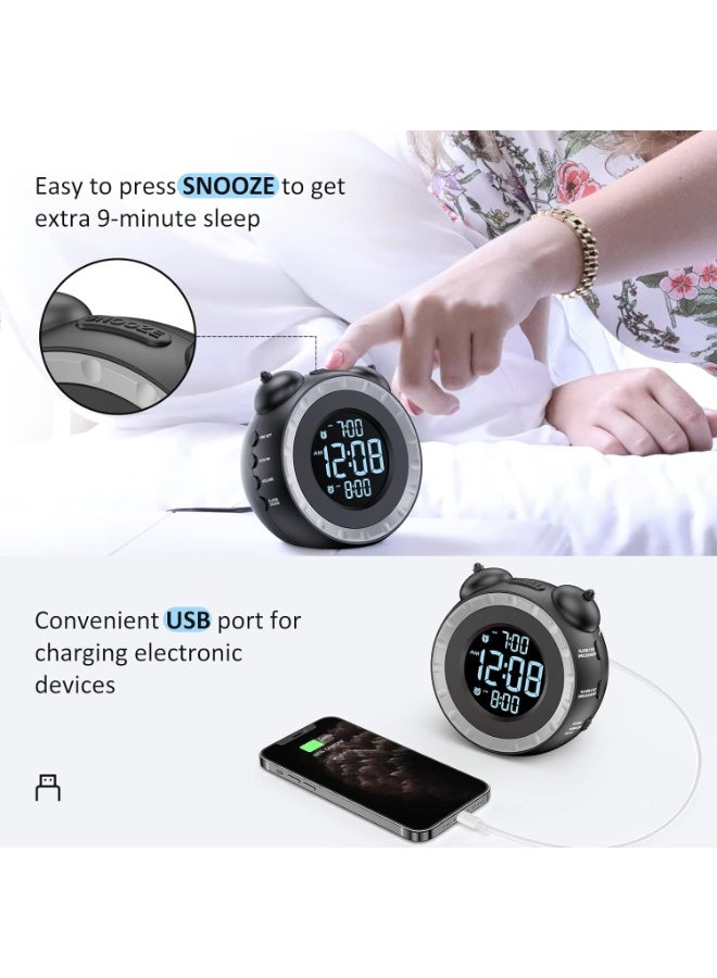 Beauenty Loud Dual Alarm Clock with Bed Shaker - 0-100% Dimmer, Vibrating Alarm Clock for Heavy Sleepers or Hearing Impaired, Easy to Set, USB Charging Port, Snooze, Battery Backup - Image 4