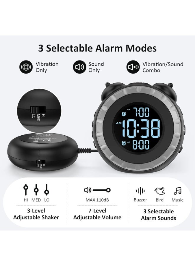 Beauenty Loud Dual Alarm Clock with Bed Shaker - 0-100% Dimmer, Vibrating Alarm Clock for Heavy Sleepers or Hearing Impaired, Easy to Set, USB Charging Port, Snooze, Battery Backup - Image 5