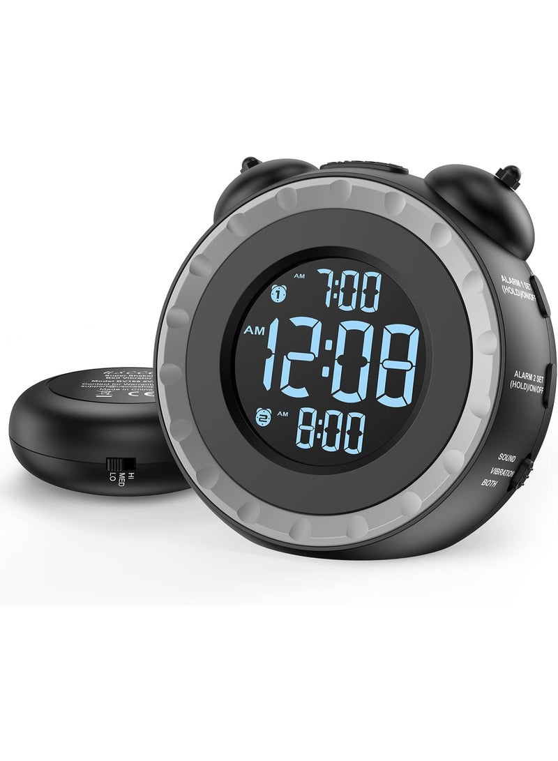 Beauenty Loud Dual Alarm Clock with Bed Shaker - 0-100% Dimmer, Vibrating Alarm Clock for Heavy Sleepers or Hearing Impaired, Easy to Set, USB Charging Port, Snooze, Battery Backup - Image 1