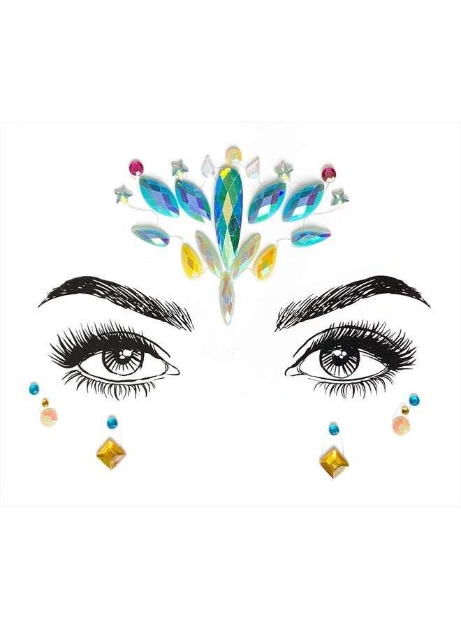 SHINEYES 6 Pcs Women Mermaid Face Gems Glitter, Rhinestone Rave Face Body Jewels Festival,Crystals Face Stickers, Eyes Face Body Temporary Tattoos - Image 2