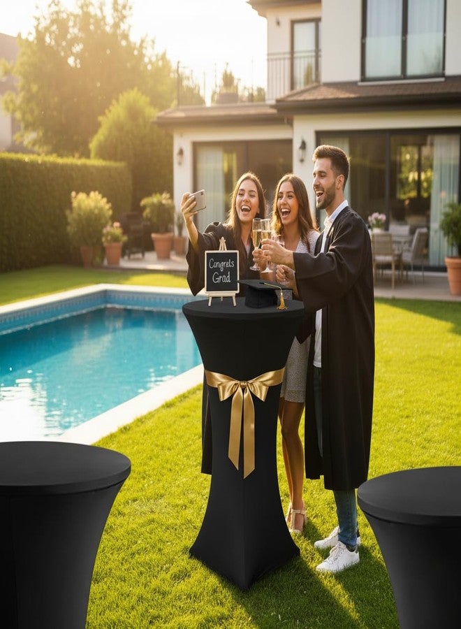 HolidayIdeas أغطية طاولات كوكتيل سوداء من الإسباندكس لطاولات الحانات ذات ارتفاع 30-32 بوصة، عبوة من قطعتين - Image 3