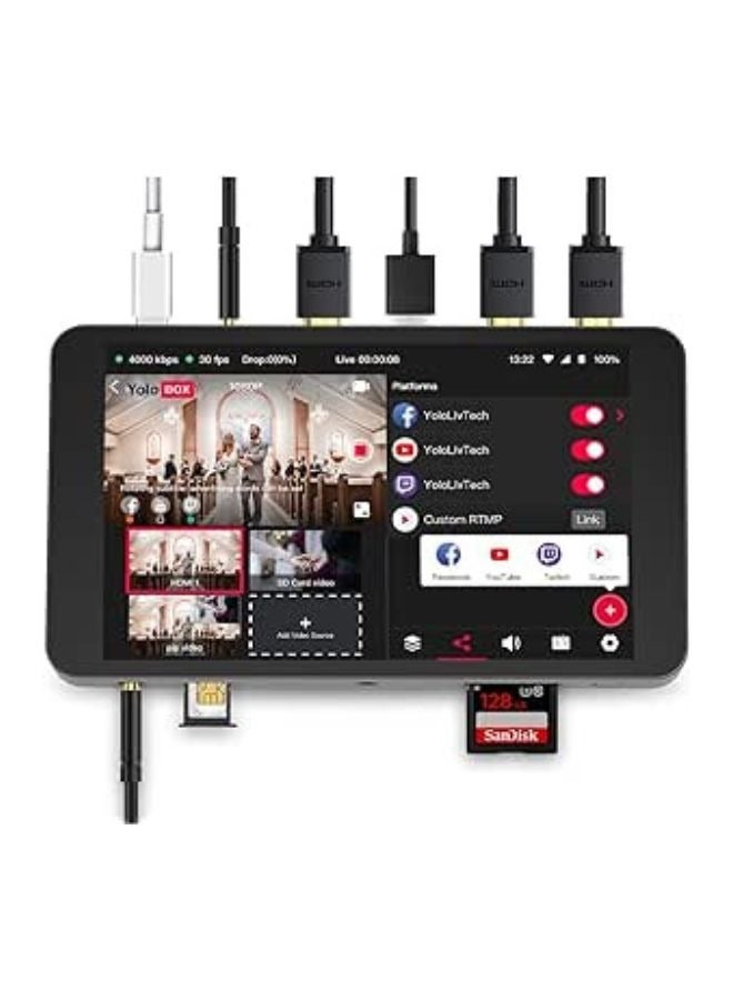 يولوليف YoloLiv YoloBox جهاز تشفير البث المباشر المحمول متعدد الإمكانات متعدد الكاميرات ، الجلاد ، الشاشة ، والمسجل - Image 1