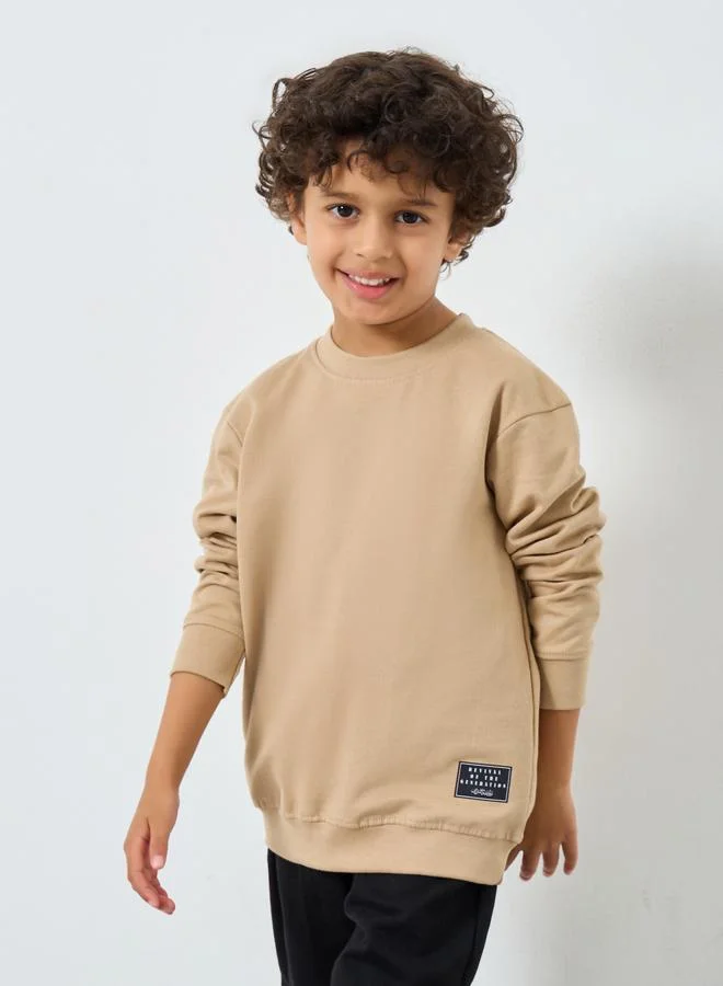 Styli Boys Beige Embossed Graphic Sweatshirt