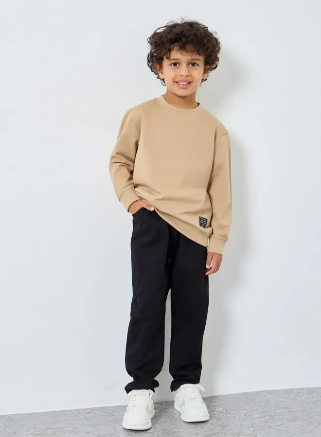 Styli Boys Beige Embossed Graphic Sweatshirt