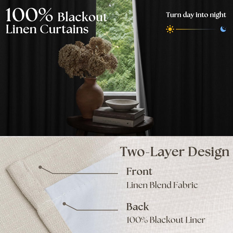 TWODRAPES 102 Inch Pinch Pleated Blackout Curtains for Bedroom 2 Panels Thick Linen Textured Memory Trained 100% Black Out Room Darkening Natural Cream Ivory Window Curtains Double Layer Pinch Pleat Drapes - Image 2