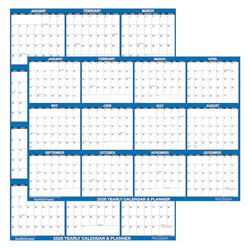 Swiftmaps 24 x 36 SwiftGlimpse 2026 Wall Calendar Erasable Large Wet Dry Erase Laminated 12 Month Annual Yearly Wall Planner Reversible HorizontalVertical Navy - Image 1
