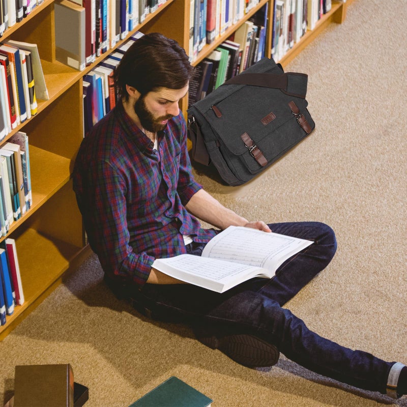 Mactso Canvas Messenger Bag for Men Women,Travel Satchel Shoulder bag 15.6 Inch Laptop Bags Business(Black-Upgrade) - Image 2