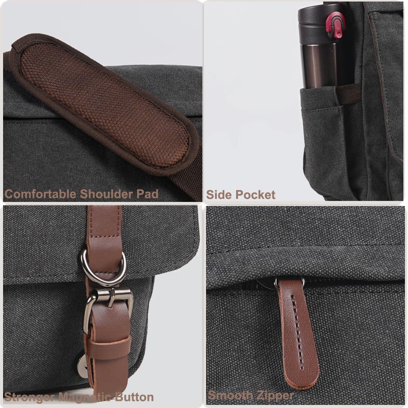 Mactso Canvas Messenger Bag for Men Women,Travel Satchel Shoulder bag 15.6 Inch Laptop Bags Business(Black-Upgrade) - Image 5