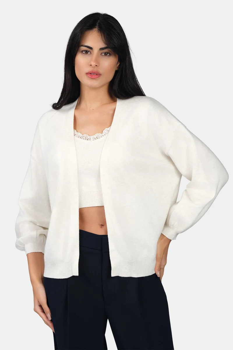 فيرجيو Self Design Viscose Lurex Relaxed Fit Open Knit Cardigan for Women