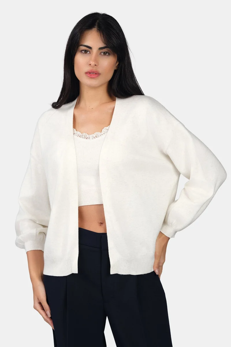 Virgio Self Design Viscose Lurex Relaxed Fit Open Knit Cardigan for Women