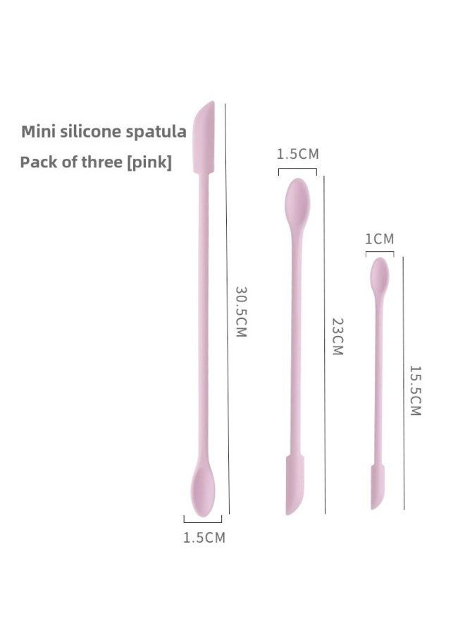 Mini Silicone Double-headed Sharp Scraper Spoon Cosmetic Skin Care Products Extraction Tool Set Including Avocado Jam Scraper-Specifications:Pink Three-piece Set