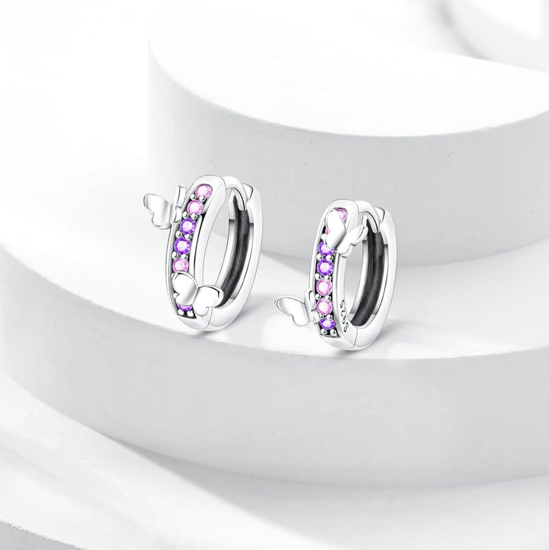 Parmuz 925 Sterling Silver Huggie Hoop Earrings Star Moon Butterfly Posts Thick Chunky Hoops for Women Small Tiny cuff Cubic Zirconia Snake Heart Earring - Image 2