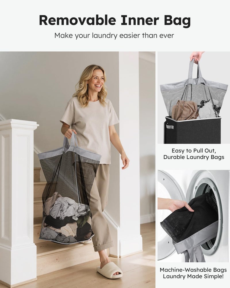 SOLEDI Laundry Hamper with Lid 90L Large & Tall Collapsible Laundry Basket, Clothes Hamper with Bag Removable Easy to Carry, Dirty Hampers for Bedroom, Bathroom, Dorm, College, Dark Grey - Image 4