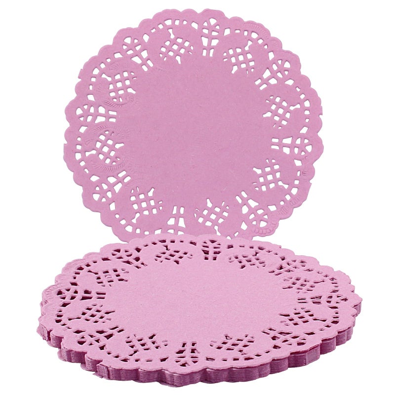 Rierdge Round Paper Doilies, 100 Pcs 3.5” Colorful Decorative Lace Paper Doilies Disposable Placemats for Wedding Birthday Desserts Cakes Party Tableware Food Decoration, Pink - Image 1