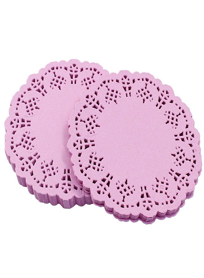 Rierdge Round Paper Doilies, 100 Pcs 3.5” Colorful Decorative Lace Paper Doilies Disposable Placemats for Wedding Birthday Desserts Cakes Party Tableware Food Decoration, Pink - Image 2