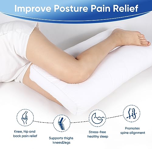 MINUPWELL Knee Pillow for Side Sleepers - Between Leg & Under Knee Pillow for Back Sleepers - Leg Pillow with 850G 7D Alternative for Relieving Leg, Back, and Knee Pain - 100% Cotton Fabric - White - Image 3