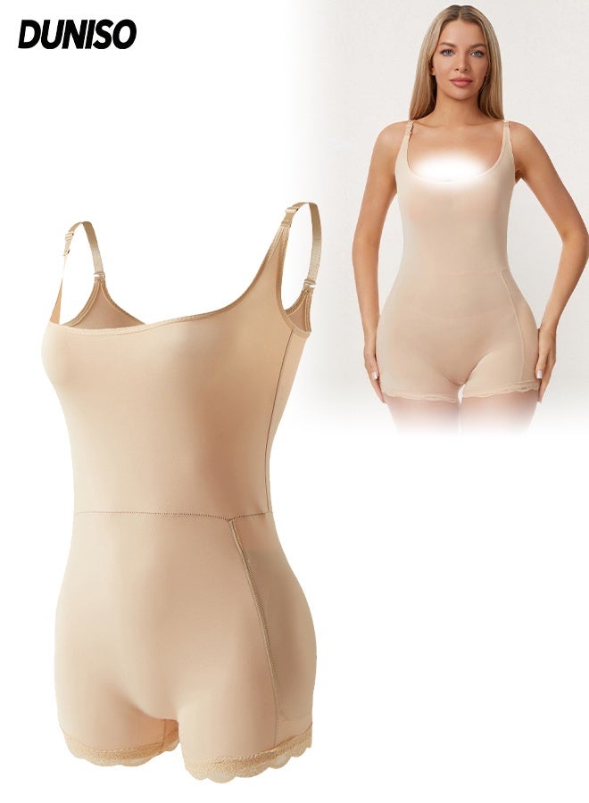 DUNISO Women's Bodysuit Shapewear，Tighten Waist Abdomen Buttocks Lift Bodysuit，Lightweight Breathable U-Neck Sleeveless Slimming Jumpsuit with Adjustable Shoulder Strap，Suitable for Daily Life and Exercise, L - Image 1