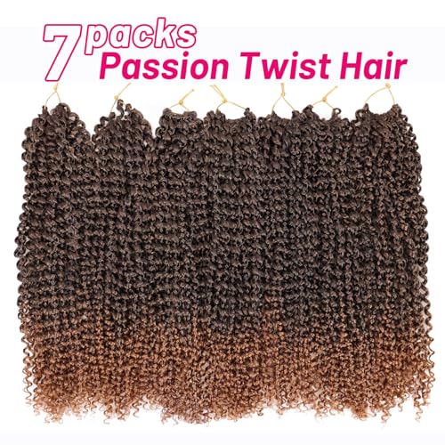 Dorsanee Ombre Brown Passion Twist Hair 16 Inch 7 Packs Water Wave Crochet Hair Long Bohemian Curly Braiding Hair for Butterfly Locs Faux Locs Boho Style Spring Twist Crochet Braids T30 - Image 5