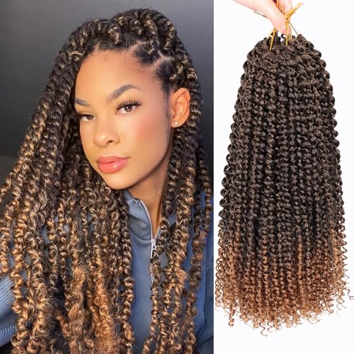 Dorsanee Ombre Brown Passion Twist Hair 16 Inch 7 Packs Water Wave Crochet Hair Long Bohemian Curly Braiding Hair for Butterfly Locs Faux Locs Boho Style Spring Twist Crochet Braids T30 - Image 2