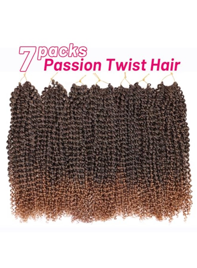 Dorsanee Ombre Brown Passion Twist Hair 16 Inch 7 Packs Water Wave Crochet Hair Long Bohemian Curly Braiding Hair for Butterfly Locs Faux Locs Boho Style Spring Twist Crochet Braids T30 - Image 4