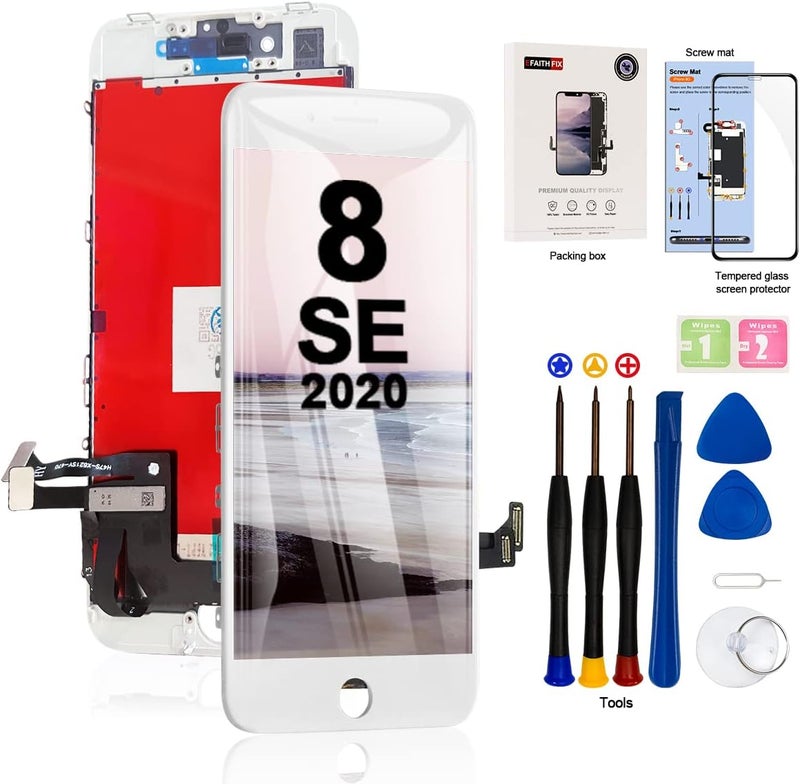 EFAITHFIX for iPhone 8/SE 2020 LCD Screen Replacement White 4.7 Inch Frame Assembly Display 3D Touch Screen Digitizer with Repair Tools Kit Tempered Glass Screen Protector for A1863, A1905, A1906 - Image 1