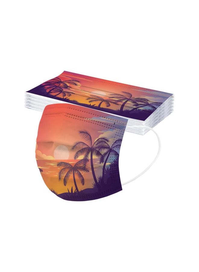 silvercnc - Adult Disposable Face Mask Printed with Ocean Sunset Patterned Palm Trees Patterned Face Masks Summer Beach 3Ply Breathable Fashion Face Mask Holiday Travel Full Face Cover Protection (50 Pcs, N) - Image 1