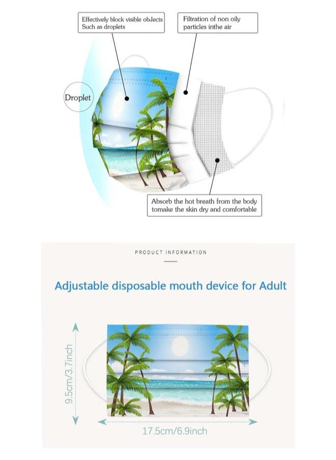 silvercnc - Adult Disposable Face Mask Printed with Ocean Sunset Patterned Palm Trees Patterned Face Masks Summer Beach 3Ply Breathable Fashion Face Mask Holiday Travel Full Face Cover Protection (50 Pcs, N) - Image 1