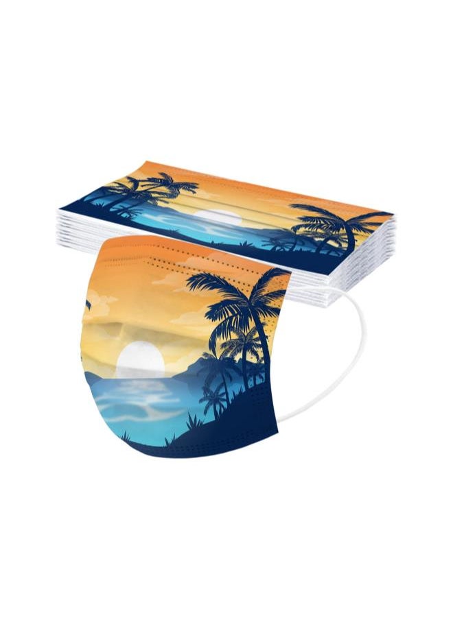 silvercnc - Adult Disposable Face Mask Printed with Ocean Sunset Patterned Palm Trees Patterned Face Masks Summer Beach 3Ply Breathable Fashion Face Mask Holiday Travel Full Face Cover Protection (50 Pcs, N) - Image 1