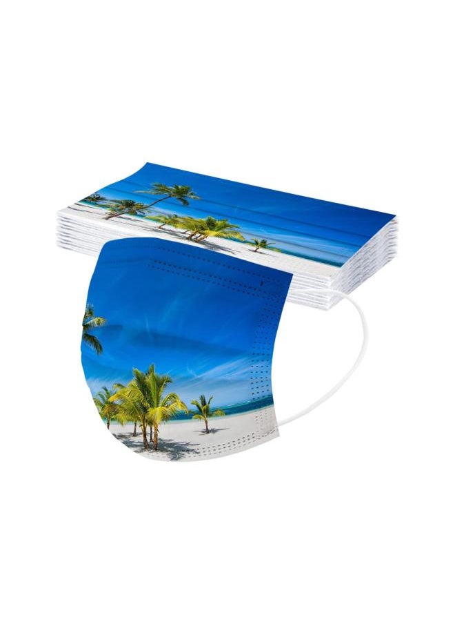 silvercnc - Adult Disposable Face Mask Printed with Ocean Sunset Patterned Palm Trees Patterned Face Masks Summer Beach 3Ply Breathable Fashion Face Mask Holiday Travel Full Face Cover Protection (50 Pcs, N) - Image 1