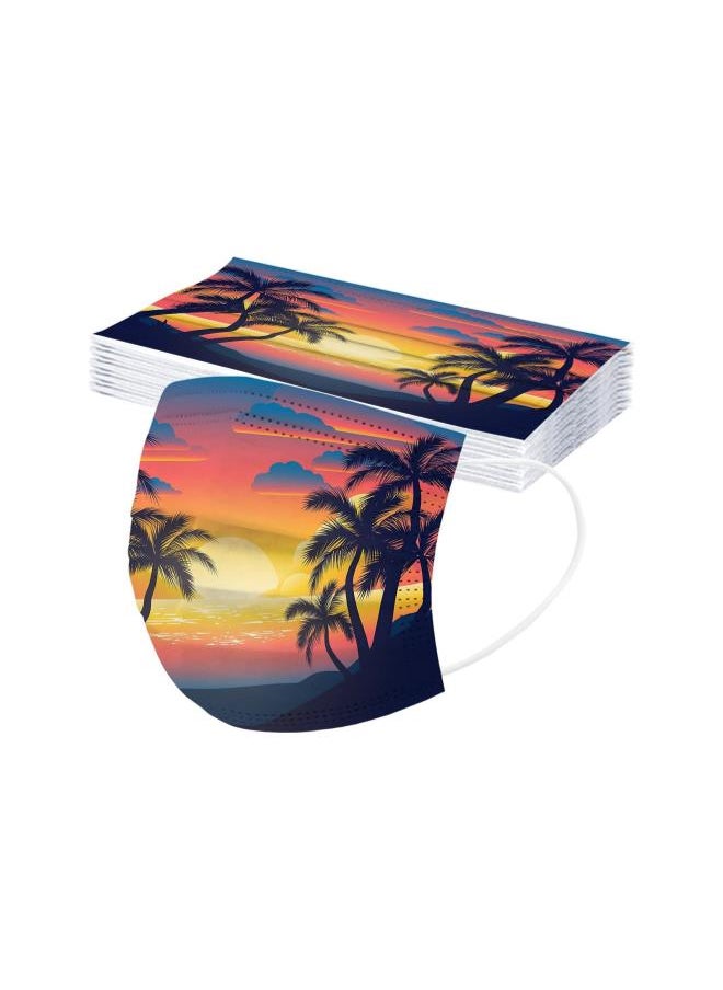 silvercnc - Adult Disposable Face Mask Printed with Ocean Sunset Patterned Palm Trees Patterned Face Masks Summer Beach 3Ply Breathable Fashion Face Mask Holiday Travel Full Face Cover Protection (50 Pcs, N) - Image 1