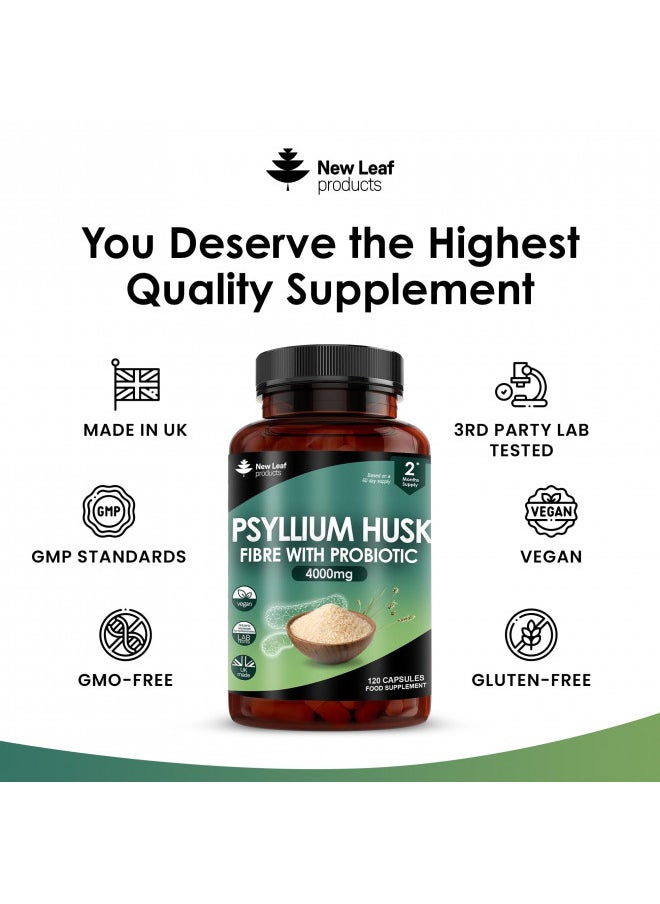 New Leaf Products - Psyllium Husk Capsules Enriched With Probiotics Fibre Supplement High Absorbency Strength Contributes Towards Gut and Digestive Health From Plantago Ovata Seeds, Ispaghula Husk, Gluten Free Made In Uk - Image 1