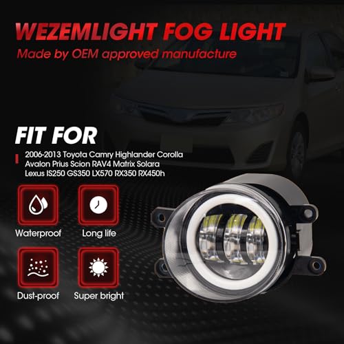 WEZEMLIGHT New Version LED Fog Lights Assembly Replacement For 2011-2013 CT200h 2011-2014 IS250/350 Toyota 4Runner Avalon Camry Highlander Matrix Prius Rav4 Tacoma LED Fog Lamps 1 Pair (Includes DRL) - Image 4
