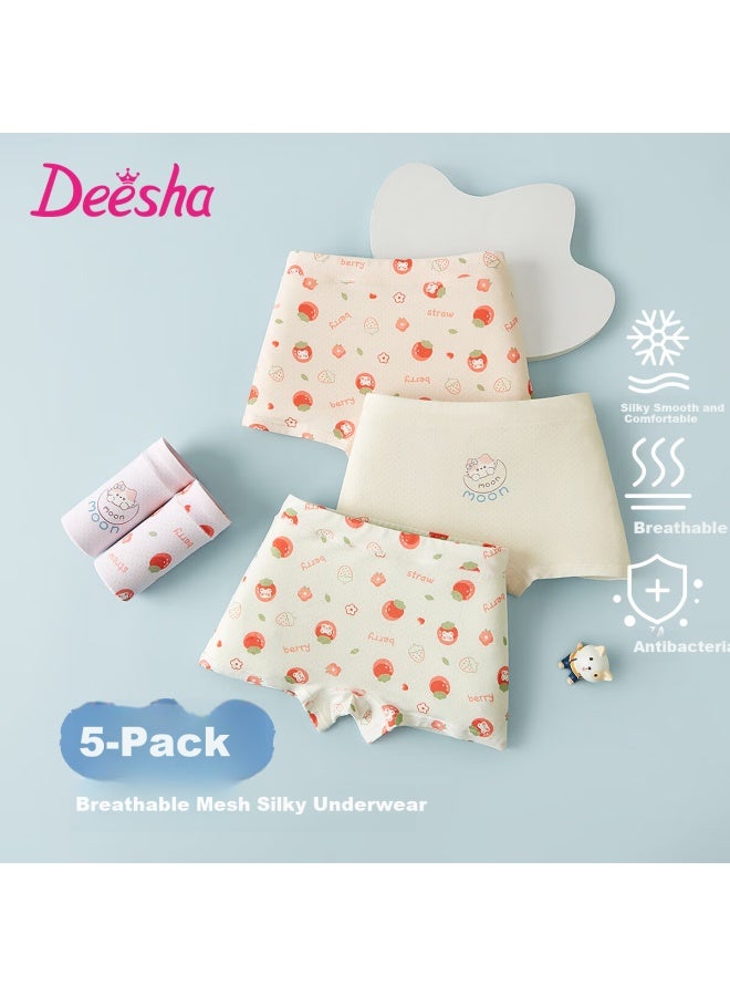 Deesha Girls' Breathable Mesh 5-pack Soft Anti-chafing Boxer Briefs, Age 7, Antibacterial Comfortable Kids' Underwear - Image 1