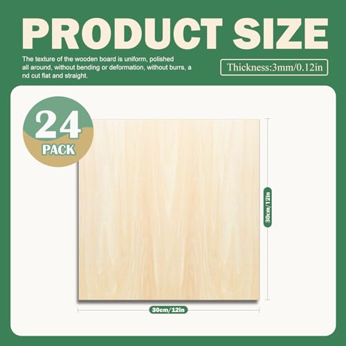 QSJQllo 24 Pack 12"x12"Basswood Sheets 1/8",3mm Basswood for Laser Cutting,3mm Plywood Unfinished Wood Craft Wood for DIY Ornaments and Models Drawing Painting Engraving Wood Burning and Laser Cutting - Image 3