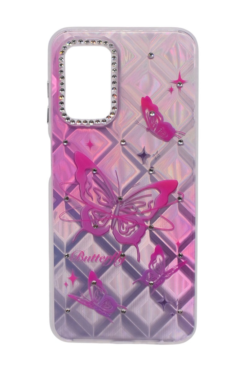 CFS TPU Butterflies Printed Back Cover Case with Rhinestone Camera Border For Samsung Galaxy A13 - Pink Transparent - Image 1