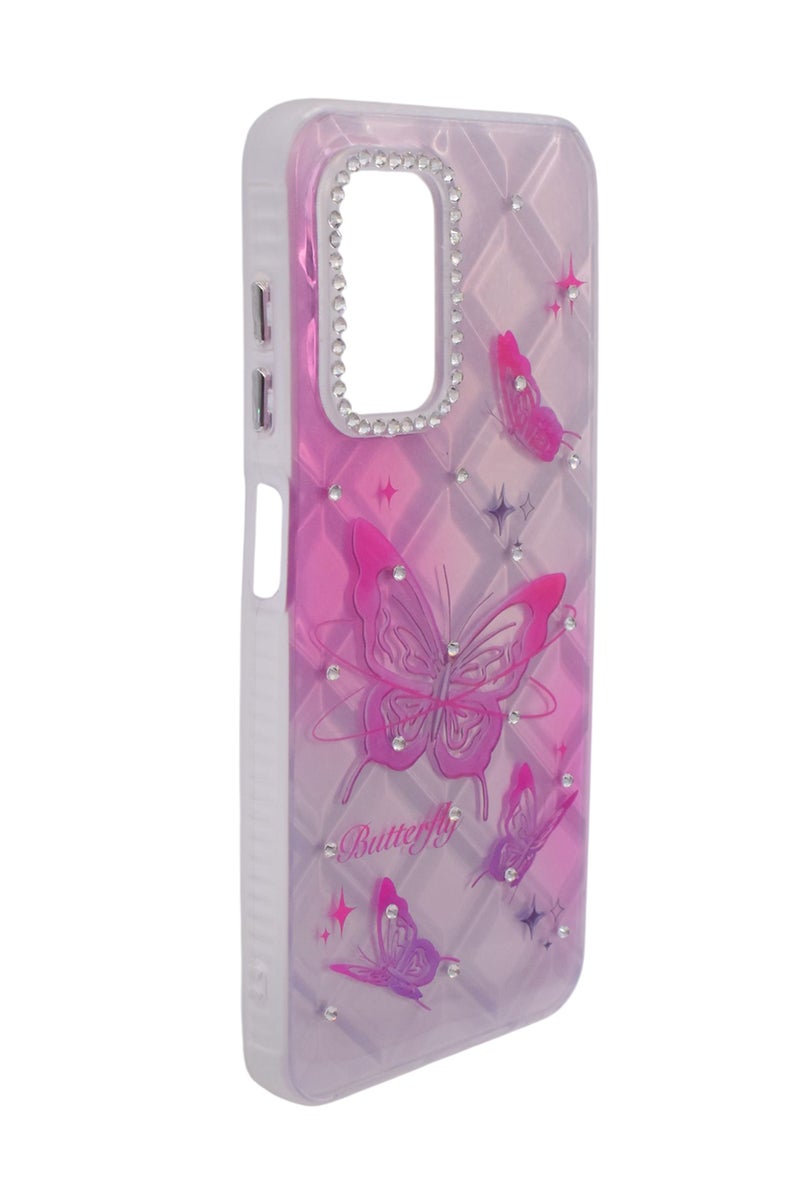 CFS TPU Butterflies Printed Back Cover Case with Rhinestone Camera Border For Samsung Galaxy A13 - Pink Transparent - Image 2
