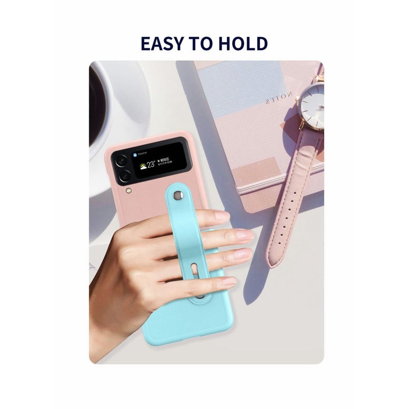 SOLARAE Case for Samsung Galaxy Z Flip 4 (Z Flip4 5G), Ultra Thin Premium PC Matte Finish Anti-Scratch Cover, Silky Touch Feeling Phone Case with Retractable Stand Strap (Pink/blue) - Image 3