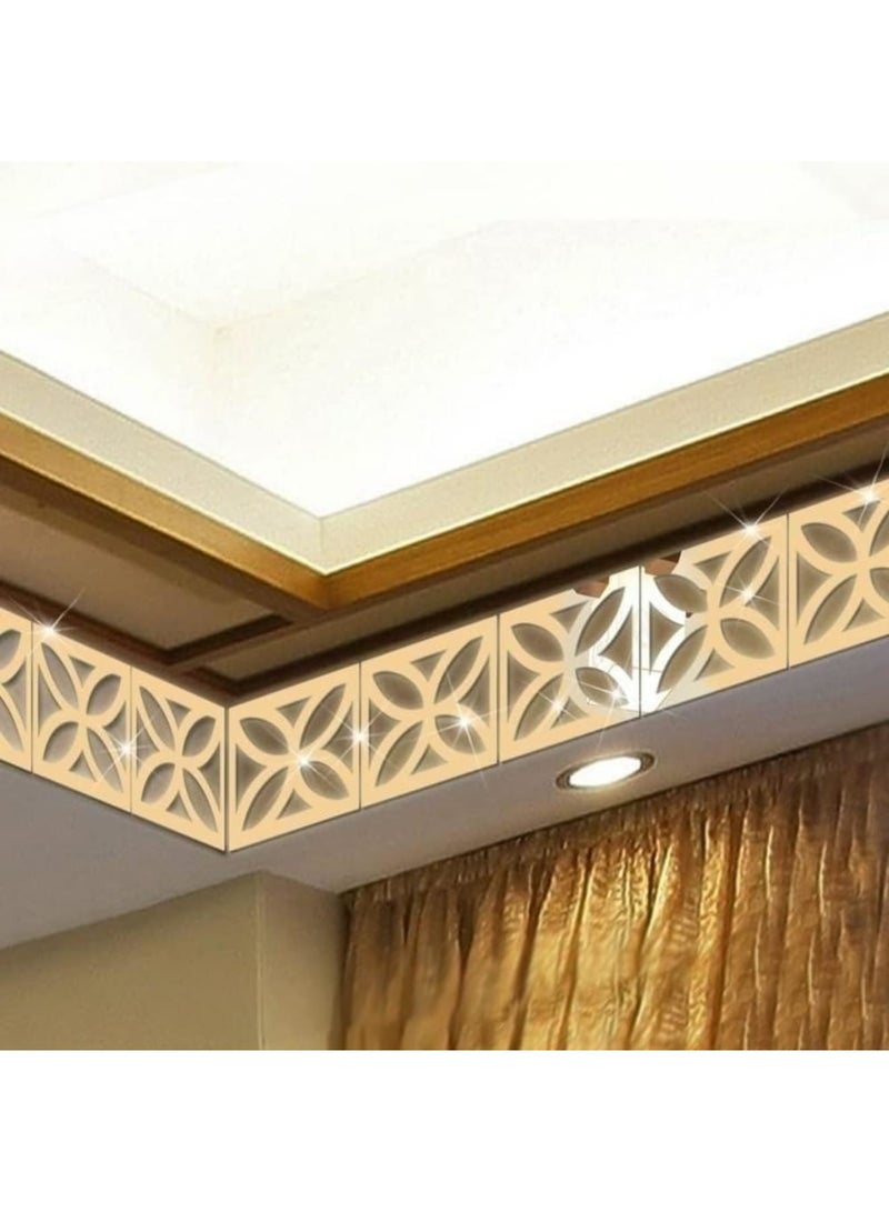 SOLARAE Acrylic Mirror Wall Stickers, Mirror Decals Tiles Border, DIY Wall Decor Sticker, 30Pcs Mirror Art Tile Decal, for Living Room Home Background Bathroom and Room Decoration 10 * 10cm (Gold) - Image 2