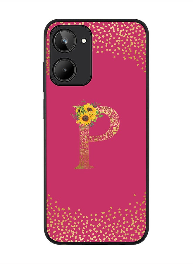 Stylizedd Cover for Realme 10 4G Case , Rugged Black Slim fit Phone Cases   - Custom Monogram Initial Letter Mandala Floral Pattern Alphabet-P (Dark Pink Rose) - Image 1