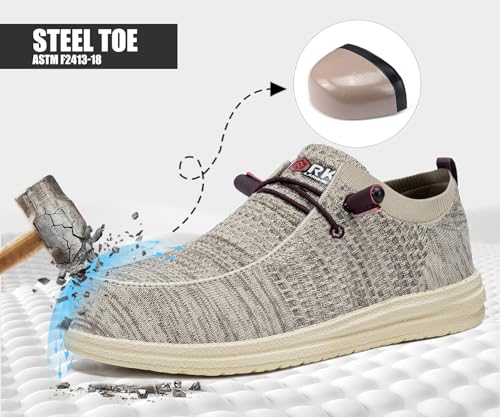 LARNMERN Slip On Steel Toe Loafers Women Work Safety Shoes Lightweight Comfortable Walking Sneakers(7 Women, Champagne) - Image 5