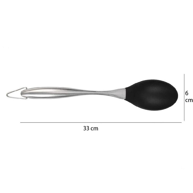Baskety Basics XL Silicone Slotted Spoon 34 cm High Heat Resistant to 480F Hygienic One Piece Design Large Serving and Draining Spoon Steel Spoon Black - Image 2
