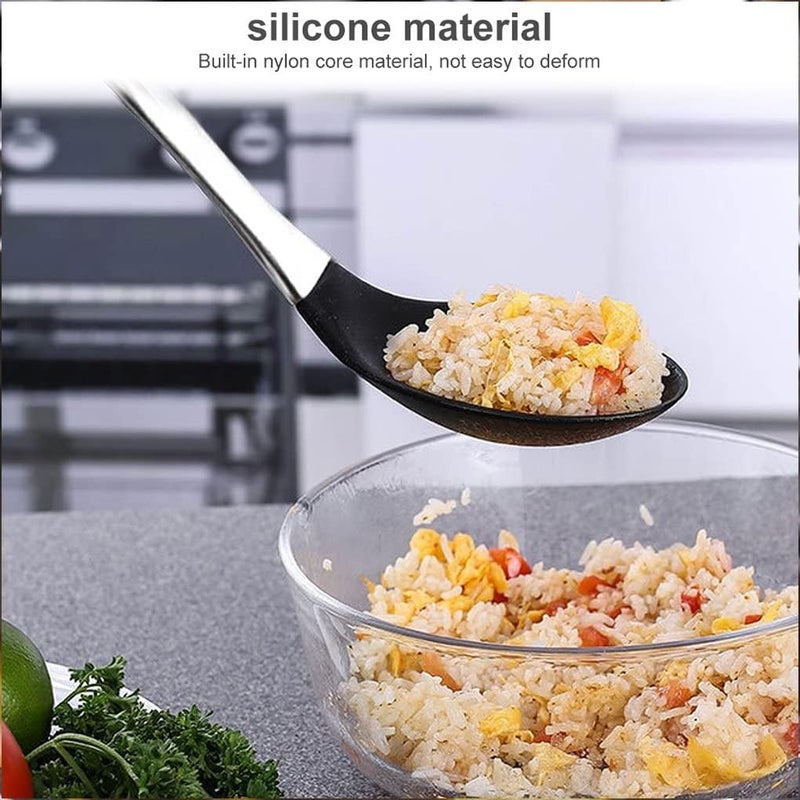 Baskety Basics XL Silicone Slotted Spoon 34 cm High Heat Resistant to 480F Hygienic One Piece Design Large Serving and Draining Spoon Steel Spoon Black - Image 3