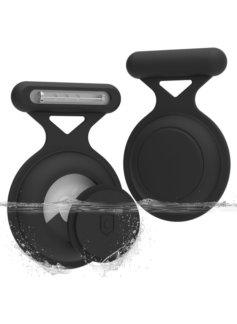 Ecosystem Soft Silicone case Compatible with Apple Airtag Hidden Cover with Pin Brooch, Waterproof Kids Airtag Holder Case, Anti Lost Air Tag Protective cover (Black) - Image 5