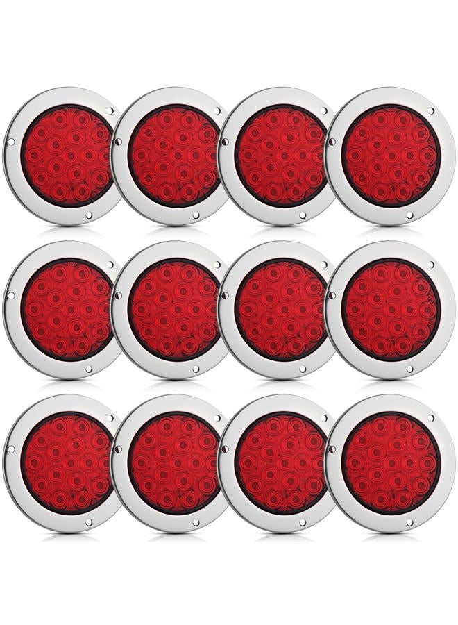 Riakrum 12pcs 4 Inch Round LED Trailer Tail Lights Kit 12 Red Round 16 LED Stop Turn Tail Backup Reverse Trailer Lights for Truck RV Flat Bed Camper - Image 1