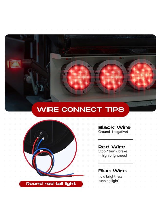Riakrum 12pcs 4 Inch Round LED Trailer Tail Lights Kit 12 Red Round 16 LED Stop Turn Tail Backup Reverse Trailer Lights for Truck RV Flat Bed Camper - Image 3