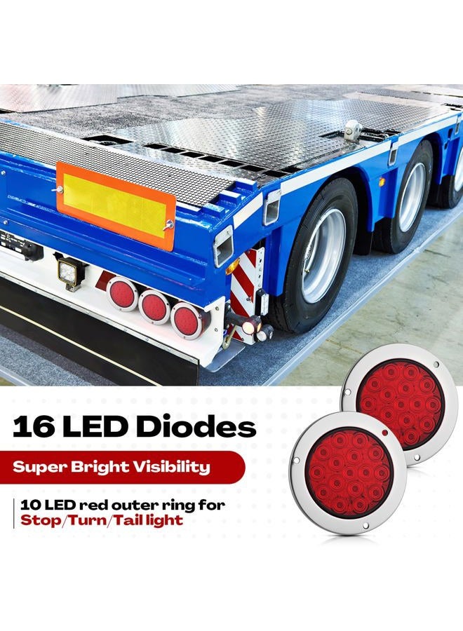 Riakrum 12pcs 4 Inch Round LED Trailer Tail Lights Kit 12 Red Round 16 LED Stop Turn Tail Backup Reverse Trailer Lights for Truck RV Flat Bed Camper - Image 5